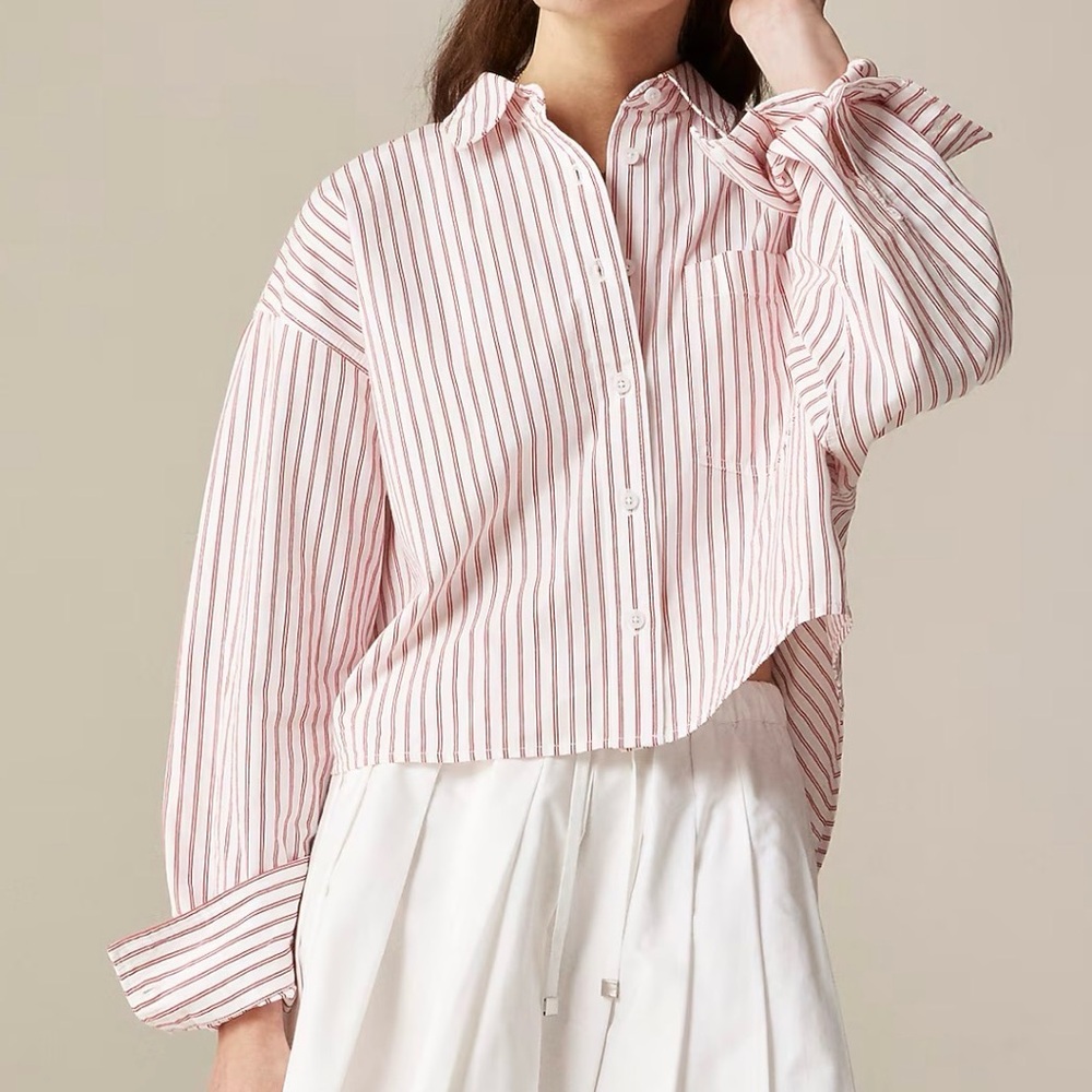 J. Crew Étienne cropped button-up shirt in stripe - Picture 2 of 10